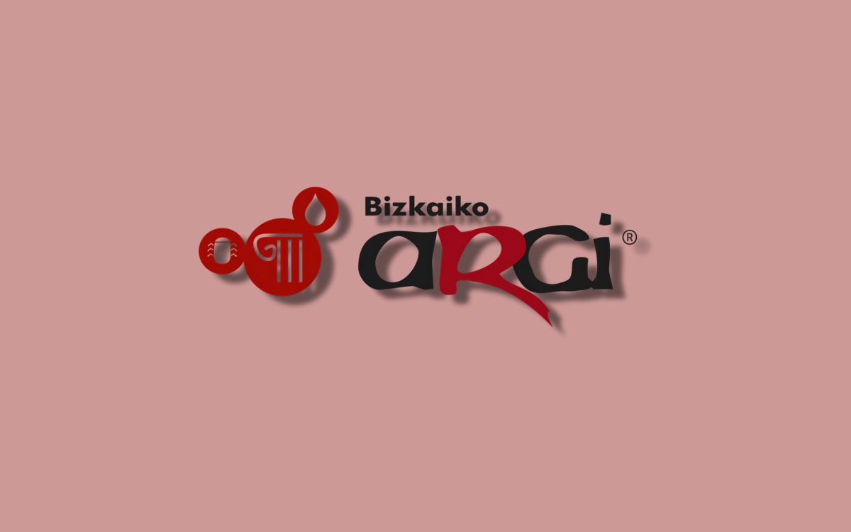 Logotipo del proyecto web de Bizkaiko Argi en rojo y negro sobre fondo rosa claro