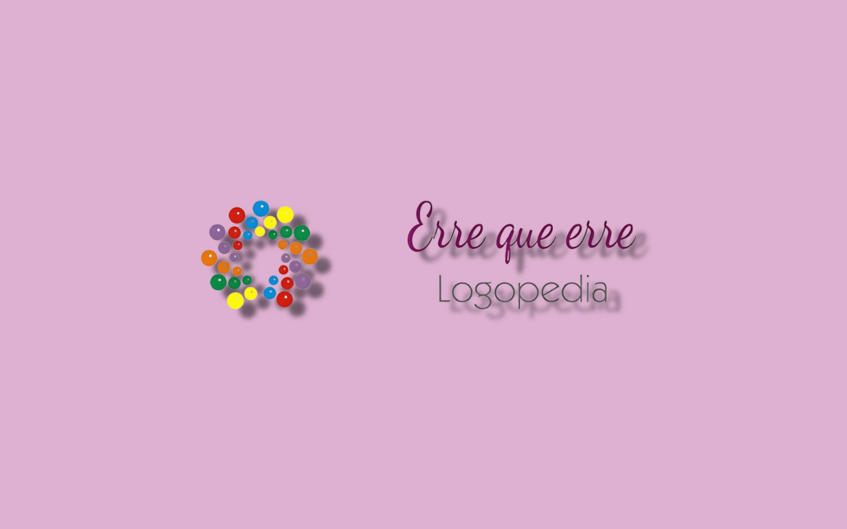 Logotipo del proyecto web de Erre que erre Logopedia con icono circular multicolor y texto sobre fondo rosa claro