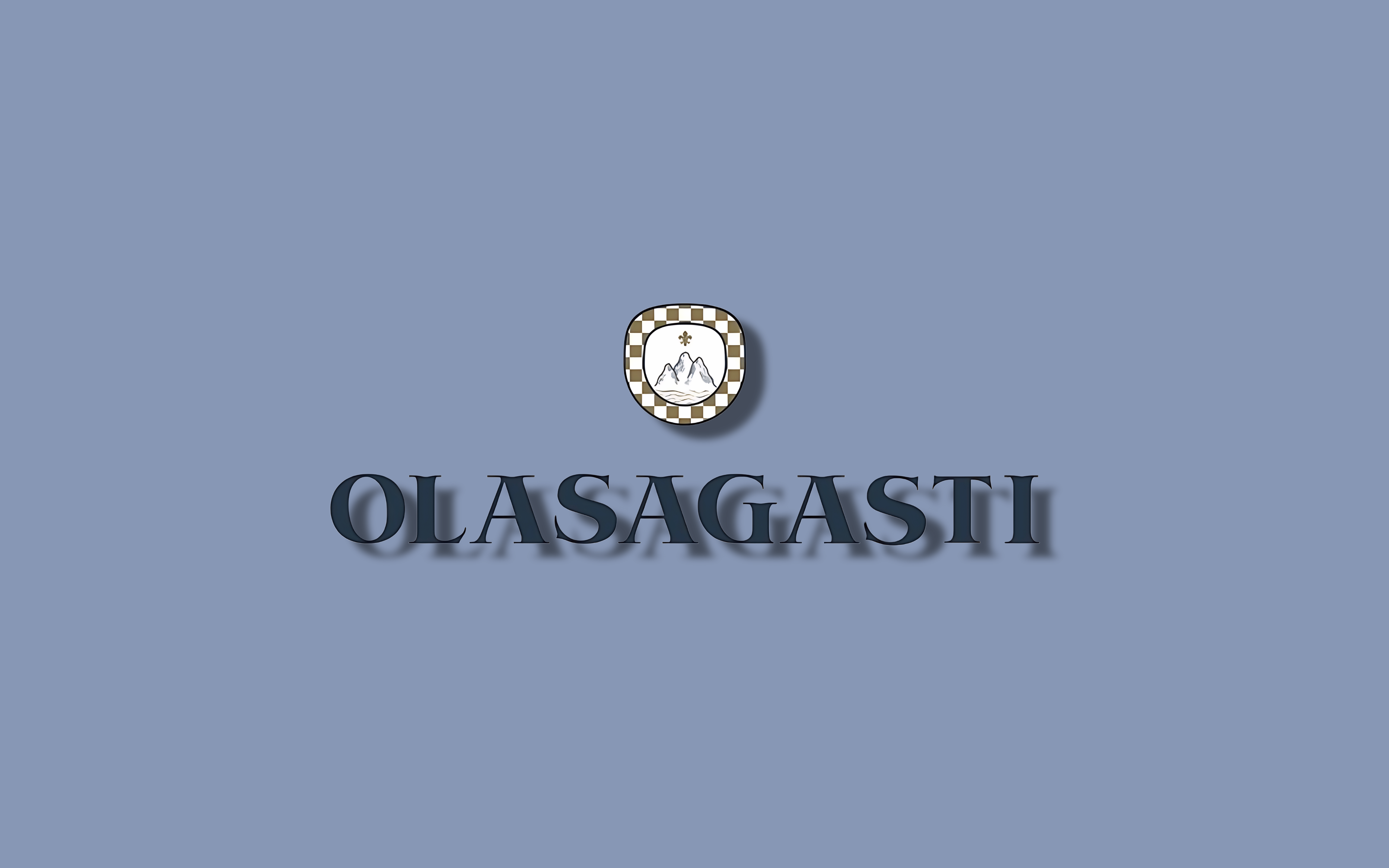 Logotipo de Olasagasti con emblema circular y tipografía serif sobre fondo azul