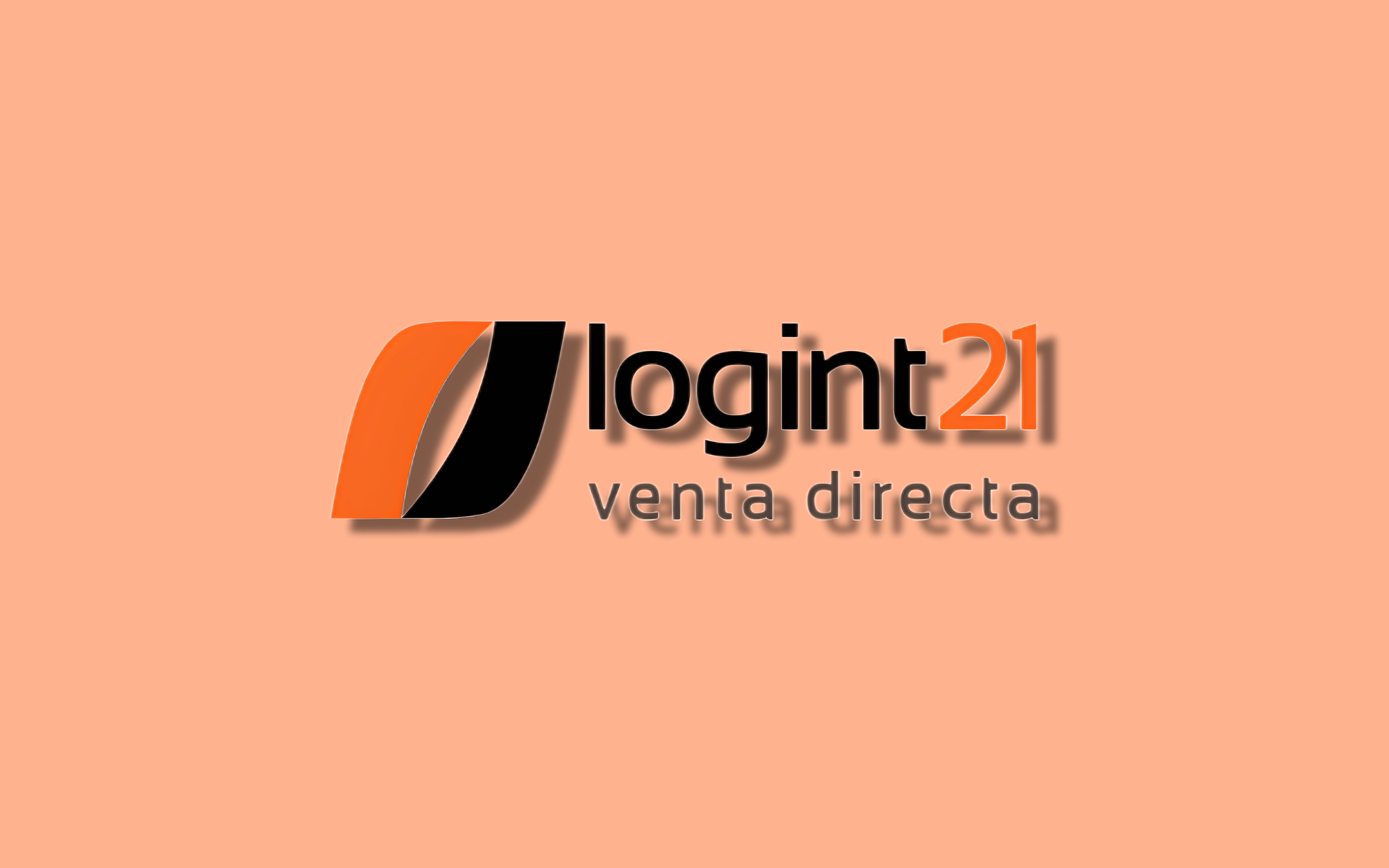 Logotipo de Logint21 con isotipo curvo en naranja y negro, texto “venta directa” y fondo salmón