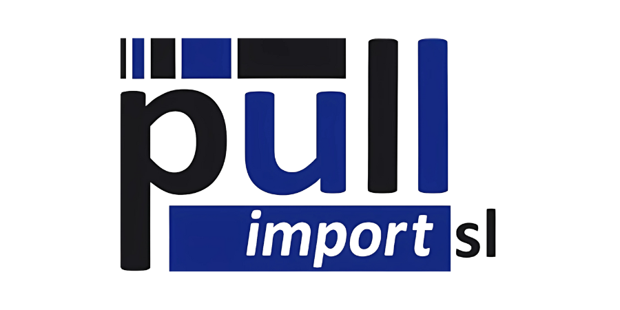 Logotipo de Pull Import SL con letras en negro y azul, y diseño geométrico