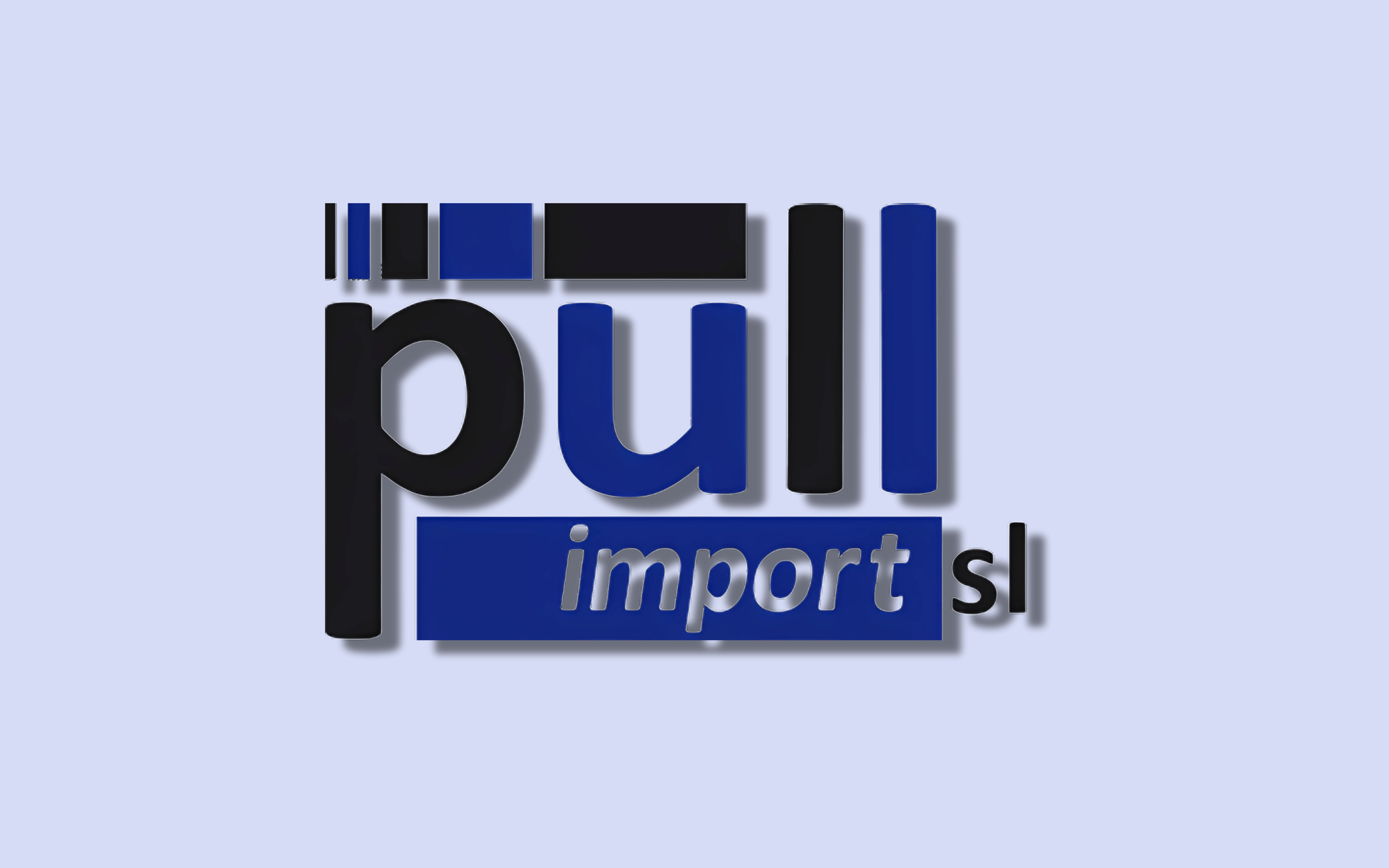 Logotipo de Pull Import con tipografía geométrica en negro y azul sobre fondo azul claro